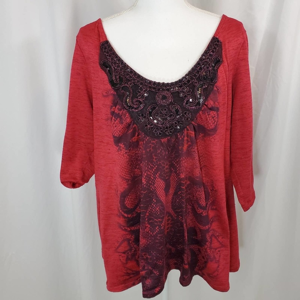 Live and Let Live Woman Beaded Top Sz 2X - Picture 1 of 7